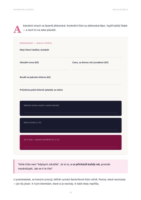 Worksheet Moje ztráta — kalkulačka roční ztráty