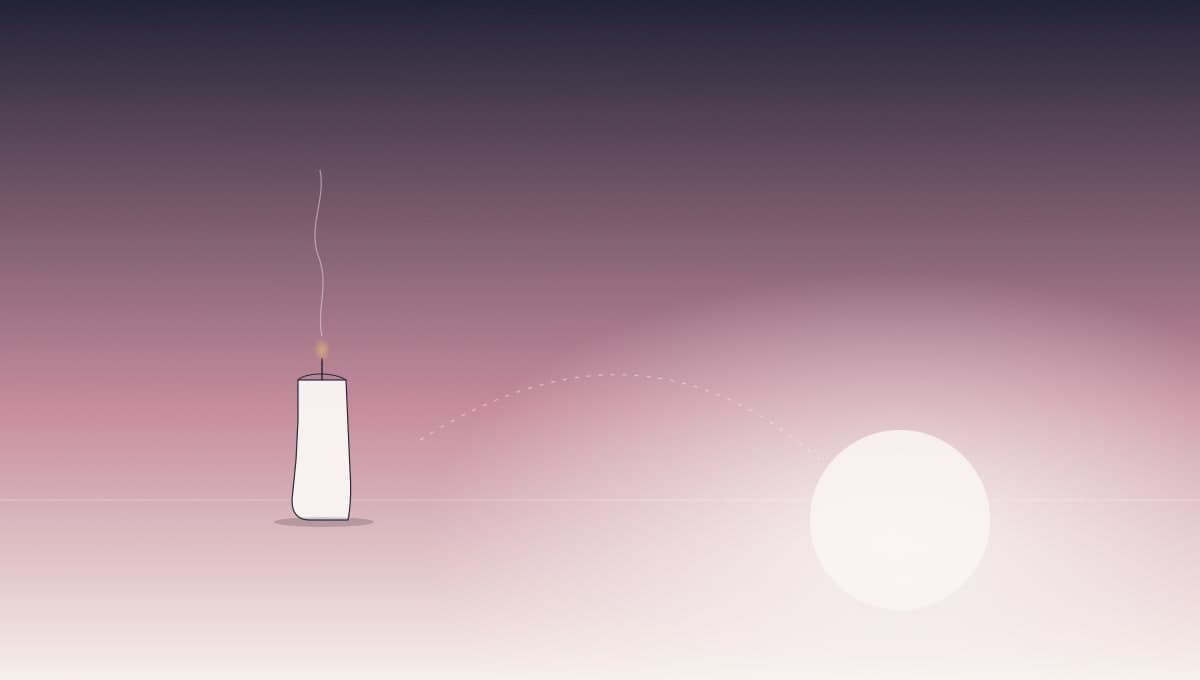 Dohořívající svíčka — a vycházející slunce na horizontu jako cesta ven