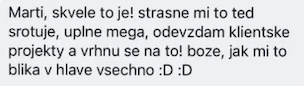 Zpráva klientky: strašně mi to rezonuje, odevzdám klientské projekty a vrhnu se na to