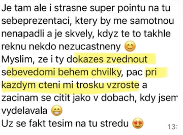 Zpráva klientky: skvělá pointa na sebeprezentaci, dokážeš zvednout sebevědomí během chvilky