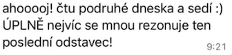 Zpráva klientky: čtu podruhé a sedí, nejvíc se mnou rezonuje poslední odstavec