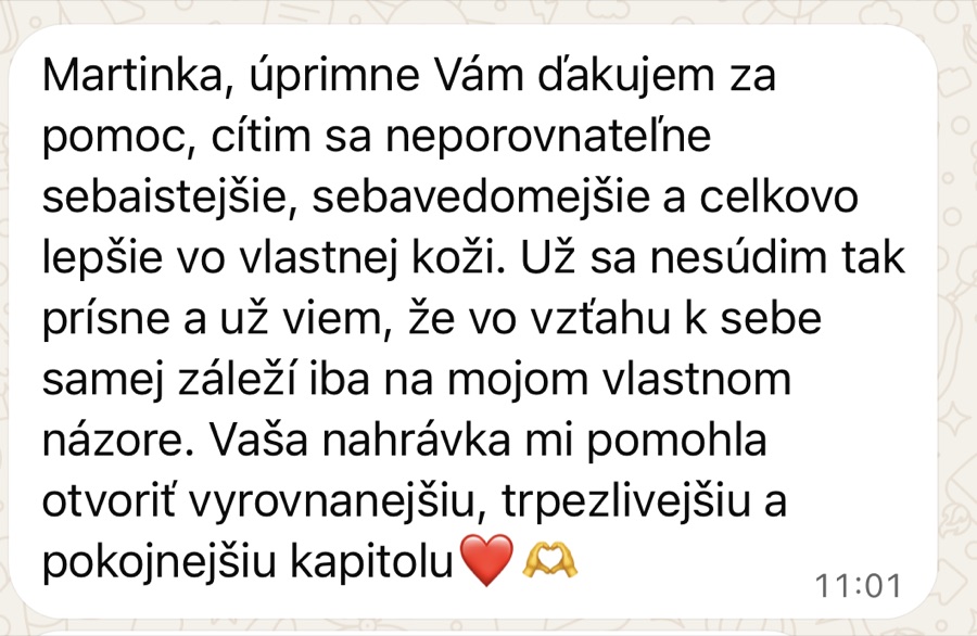 Zpráva klientky: cítím se nesrovnatelně sebejistější a lépe ve vlastní kůži, už se nesoudím tak přísně